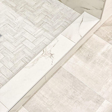 White Marble Patterned Tile Bathroom Remodel