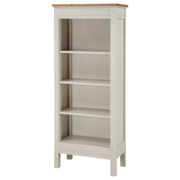 Tall Bookcase, Modern Cottage Styling With Natural Top & 4 Ivory Open Shelves