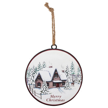 Woodland Winter Cabin Disc Ornament, Set of 12