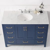 Gela Vanity, Royal Blue, Carrara White Marble Countertop, 48", Without Mirror