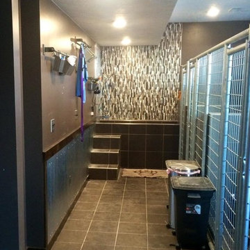 Calamus Lake Retreat Basement Kennel walk up dog bath / elevated shower