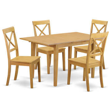 5-Piece Table Set Table And 4 Wood Seat Dining Chairs, Oak Finish