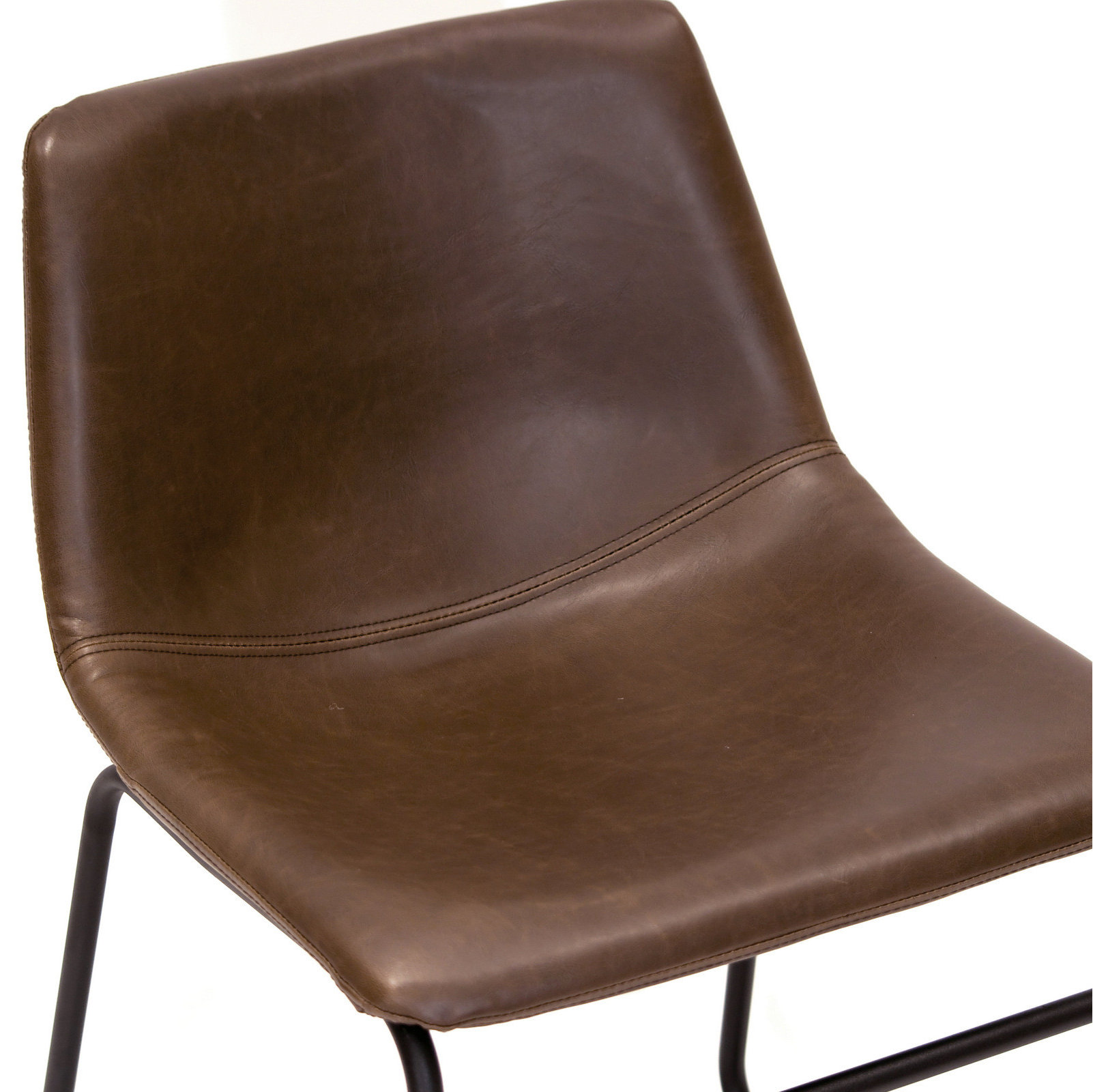 Adan Iron Frame Dark Brown PU Leather Bar Stools, Set of 2