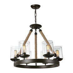 LNC 6-Light  Farmhouse Kitchen Island Light, Broze Rustic Rope Chandelier