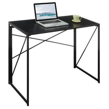 Convenience Concepts Xtra Folding Desk in Black Wood Top and Black Metal Frame