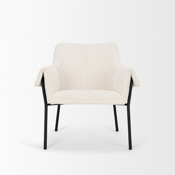 Brently Accent Chair With Cream Boucle Fabric and Matte Black Metal Legs