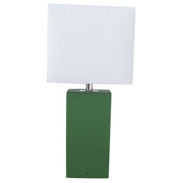 Elegant Designs Modern Leather Table Lamp With White Fabric Shade, Green