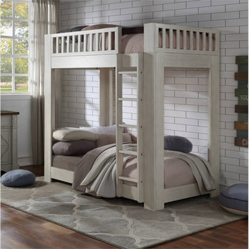 ACME Cedro Twin over Twin Bunk Bed with Wood Ladder in Weathered White