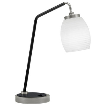 1-Light Desk Lamp, Graphite/Matte Black Finish, 5" White Linen Glass