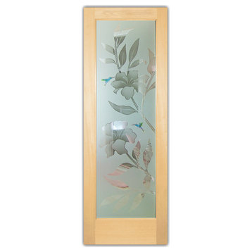 Front Door - Hibiscus Hummingbirds - Maple - 36" x 80" - Book/Slab Door