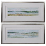Uttermost - Uttermost 41594 Panoramic Seascape - 45.88" Framed Print Seascape Art (Set of 2) - These Watercolor, Coastal Art Prints Are Completed Using Soothing Tones. Shades Of Green, Light Blue, Cream, White, Brown, And Sand Make Up Each Print. Each Print Is Triple Matted With Spacers In Between Each Mat To Create A 3-dimensional Effect. Champagn  19.5 x 43.5 x 0.09Panoramic Seascape 45.88" Framed Print Seascape Art (Set of 2) Champagne Silver/Greens/Lighter Blue/Cream/White/Brown/Green/Sand *UL Approved: YES *Energy Star Qualified: n/a  *ADA Certified: n/a  *Number of Lights:   *Bulb Included:No *Bulb Type:No *Finish Type:Champagne Silver/Greens/Lighter Blue/Cream/White/B