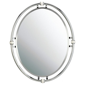 Vintage Oval Bathroom Wall Mirror in Chrome Finish Clear Lines White Porcelain
