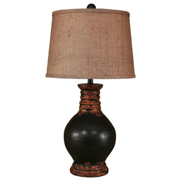 Aged Black Ribbed-Neck Table Lamp