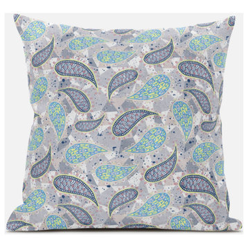 Paisley on Abstract Suede Zippered Pillow With Insert, Cream Gray