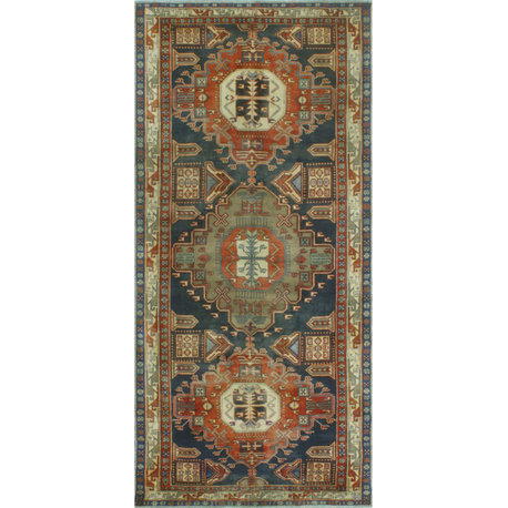 Semi-Antique Borden Navy/Rust Runner, 4'10x10'1