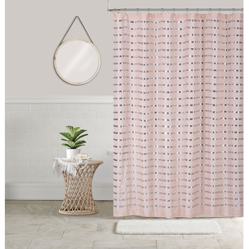 Coco Fabric Shower Curtain with Metallic Silver Sequins, Blush/Silver