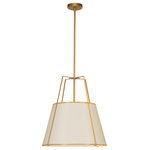 Dainolite - Contemporary Modern Pendant Light, Gold With Cream Tapered Drum Shade - Gold Trapezoid Pendant with Cream Shade. This single light LED compatible is recommended for the ceiling in a Foyer or Hall. It requires 1 incandescent bulb, is covered by a 1 Year Warranty and is suitable for either a residental or commercial space.