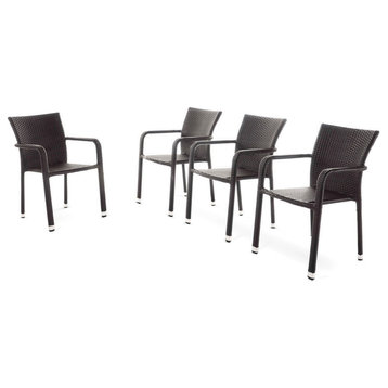 GDF Studio Dorside Outdoor Wicker Armed Chairs With an Aluminum Frame, Set of 4, Multi-Brown