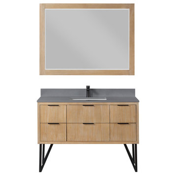 Helios Vanity With Gray Countertop, Weathered Pine, 48", With Mirror
