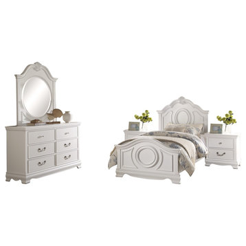 5-Piece Libby Girls Cottage Full Bed, Dresser, Mirror, 2 Nightstand, White