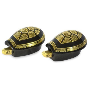 Handmade Royal Turtles  Lacquered wood jewelry boxes (pair) - Thailand