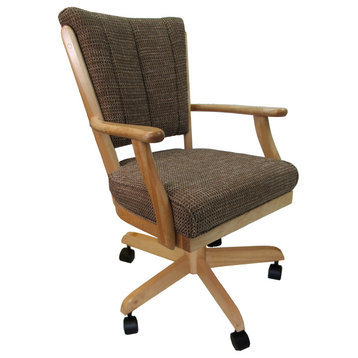 Caster Dining Chair On Wheels Solid Wood, Classic, Chekered Natural
