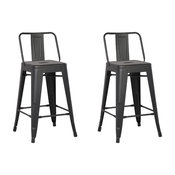 Metal Bar Stools With Back, Matte Black, Set of 2, 24"
