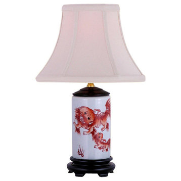 Orange and White Foo Dog Porcelain Vase Table Lamp 15"