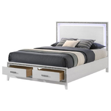 ACME Haiden Full Bed With Storage, LED & White Finish