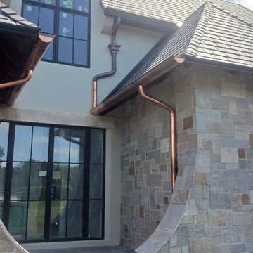 Half Round Copper Gutters w/ Round Copper Downspouts