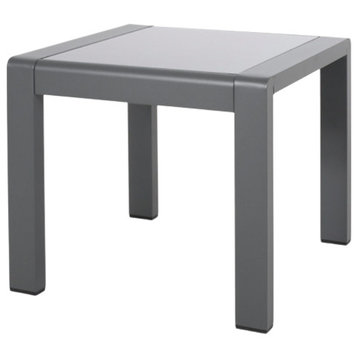 Giovanna Outdoor Aluminum Side Table With Glass Top, Gray Finish/Matte Gray