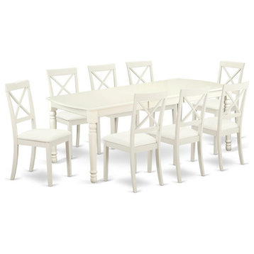 East West Furniture Dover 9-piece Wood Dining Set with Leather Seat in White