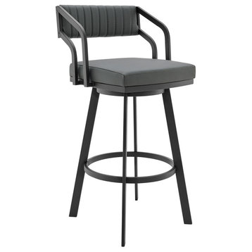 Capri Swivel Modern Metal and Slate Gray Faux Leather Bar and Counter Stool