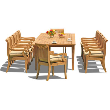 13-Piece Set, 122" X-Large Rect Table, 12 Giva Chairs, Sunbrella Cushion, Teal