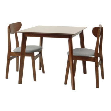 Dining Kitchen Square Table and 2 Chairs Solid Wood w/Padded Seat Medium Brown,