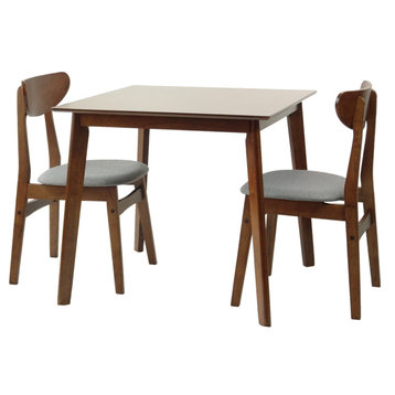 Dining Kitchen Square Table and 2 Chairs Solid Wood w/Padded Seat Medium Brown