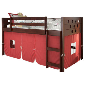 Donco Kids Stuart Circles Low-Loft Bed With Red Tent, Twin