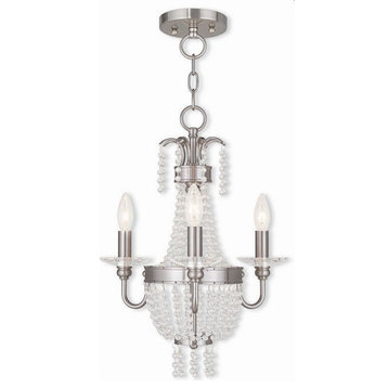 French Country Traditional Three Light Chandelier-Brushed Nickel Finish
