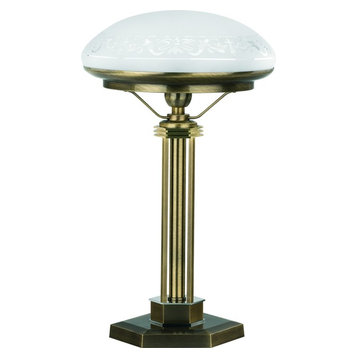 Brass Decor Glass Shade White Bankers Table Lamp Office