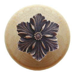 Inviting Home Inc. - Opulent Flower Natural Wood Knob, Unfinished With Antique-Style Solid Bronze - Cabinet And Drawer Knobs