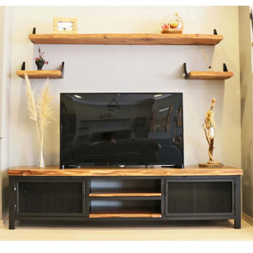 Mass Solid Walnut Wood TV Stand | Industrial Media Console Design
