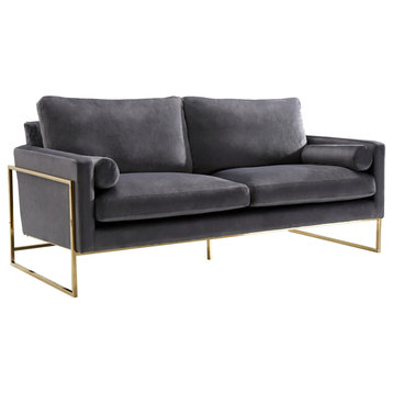 Mila Velvet Upholstered Sofa, Gray