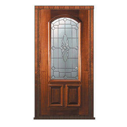 Prehung Single Door 80 Wood Mahogany Versailles Arch Lite Glass - Front Doors