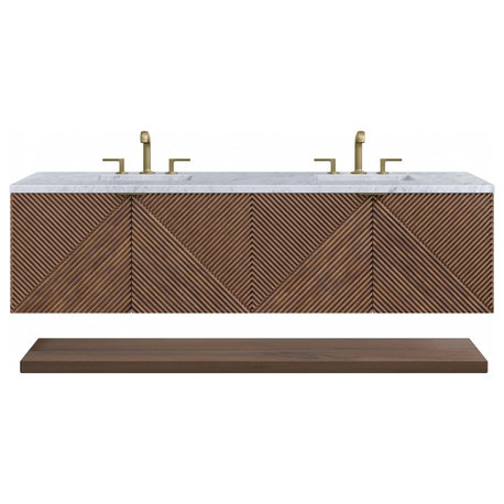 72" Modern Chestnut Floating Double Sink Bath Vanity Marble, James Martin