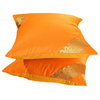Pumpkin- 2  handcrafted Sari European Pillow Cover, Euro Sham 26" X 26"