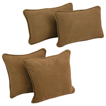 Double-Corded Solid Microsuede Throw Pillows, Set of 4, Saddle Brown