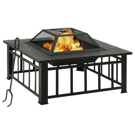 vidaXL Fire Pit Outdoor Fireplace for Camping Firebowl with Poker XXL Steel