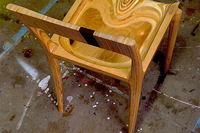 latest plywood low-back chair. walnut stripe on back rest