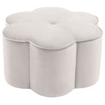 Meridian Furniture - Daisy Velvet Upholstered Ottoman, Cream, 32" W x 32" D - Bring a whimsical touch to your space with this fun Daisy velvet ottoman. Beautifully soft cream velvet upholstery covers the exterior of this ottoman, lending it a plush and luxurious look and a velvety feel. The contemporary design is just right for modern decor themes, whether you use it in the living room or bedroom. Piping around the top of this fabric ottoman helps reinforce the design for a look that turns heads.