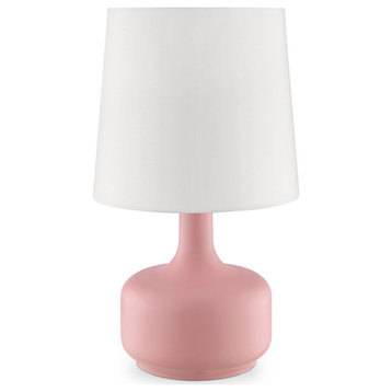 Benzara BM240454 Table Lamp With Teardrop Metal Base and Fabric Shade, Pink
